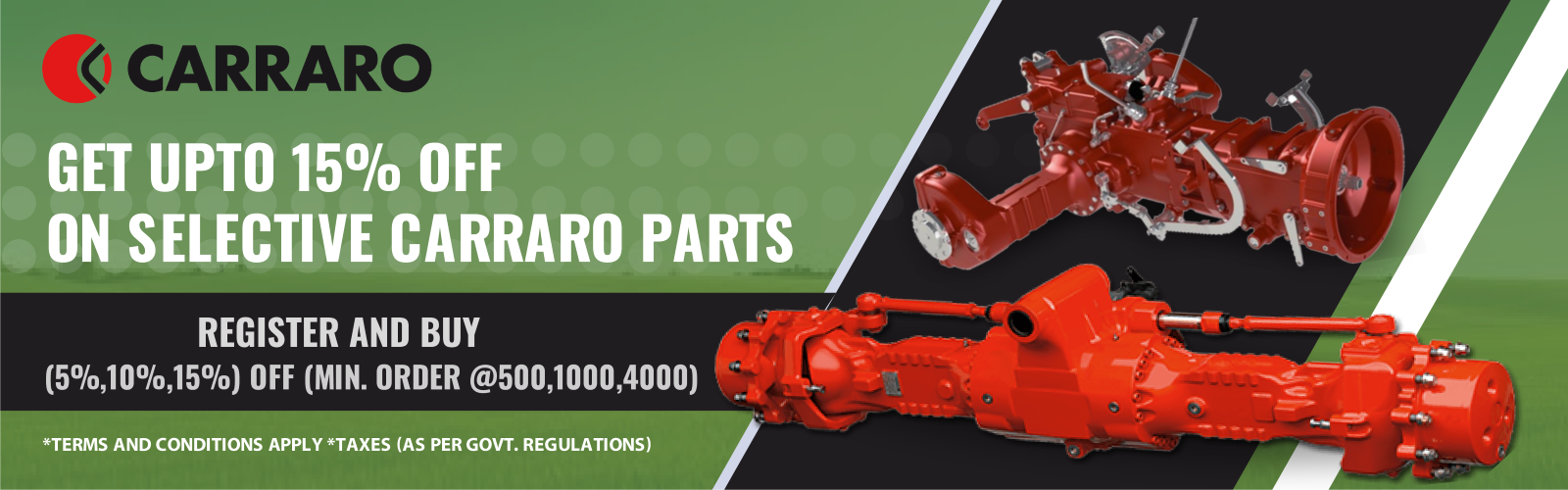 Discount on Carraro Drivelines Axle and Transmission Spares - Register Now!
