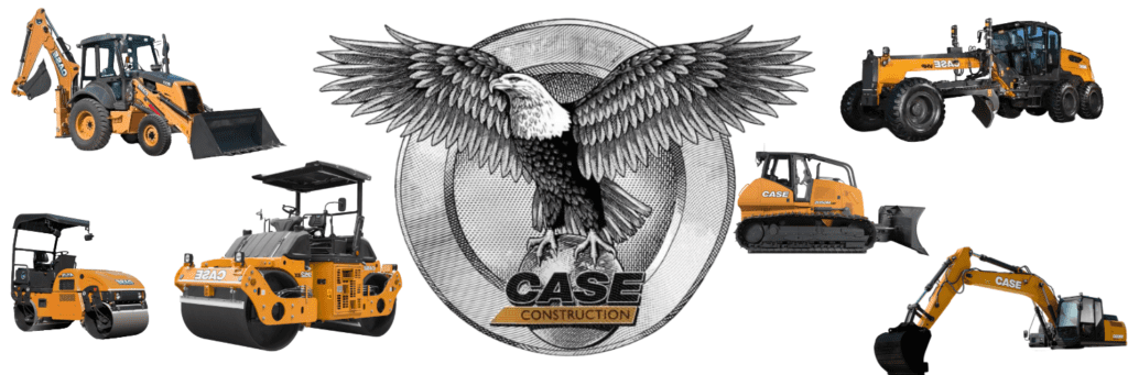 Case Construction Equipment logo featuring an eagle alongside construction machinery